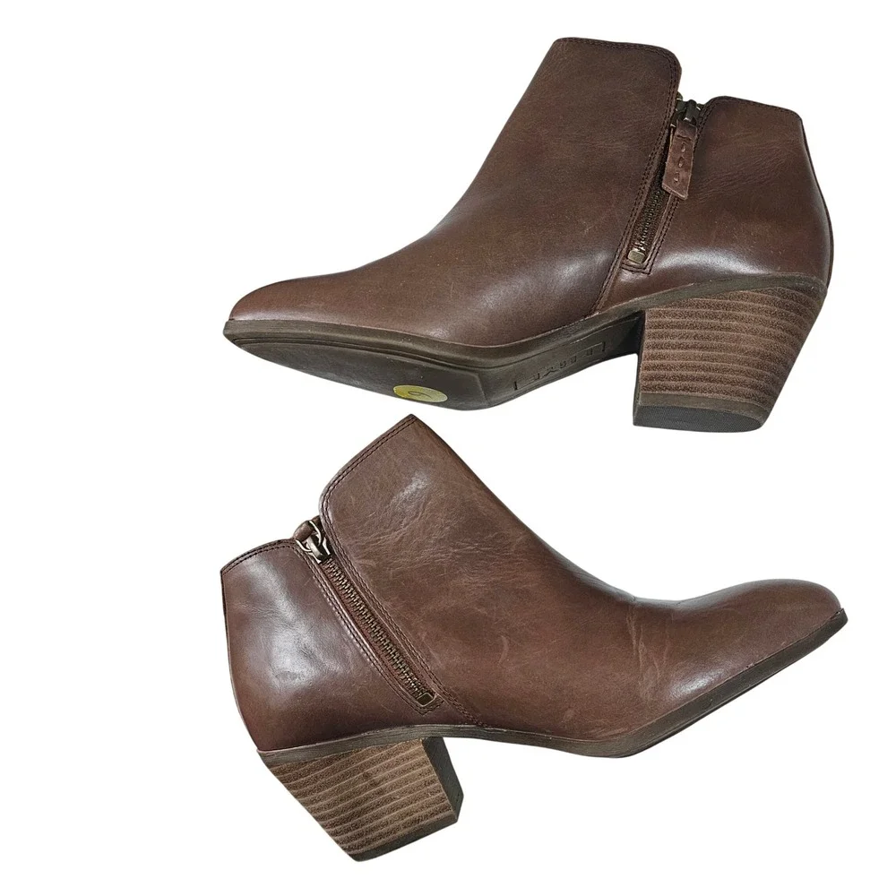 Frye Judith Double Zip Brown‎ Leather Almond Toe Ankle Booties Size 9M